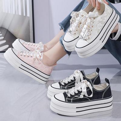 Chaussures à plateforme en toile tendance pour femmes, baskets épaisses pour filles, baskets d'extérieur pour dames, espadrilles tout-aller, semelle épaisse