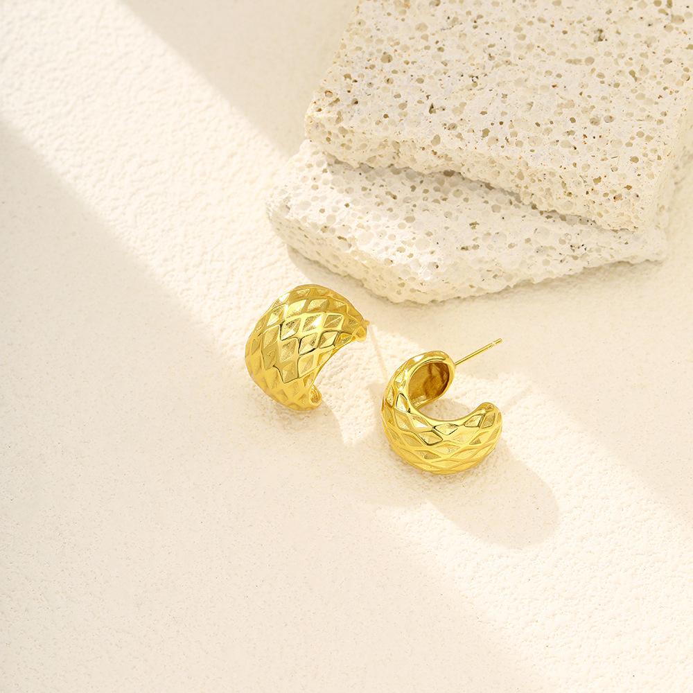 Metal Wind Light Luxury Earrings Trendy Retro Temperament Stainless Steel Geometric Stud Earrings Women'S Exaggerated Niche Earrings