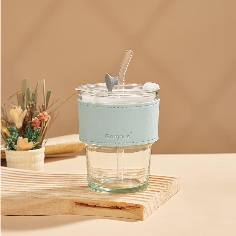 Light Luxury High Borosilicate Glass Travel Mug with Straw