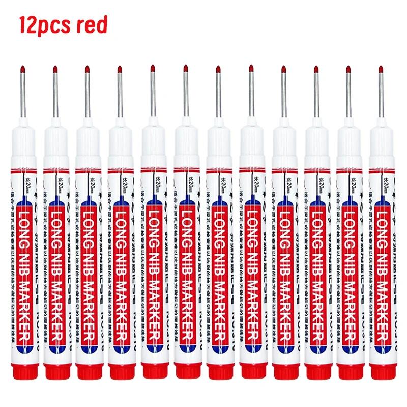 4/12 Pcs Waterproof Long Head Markers Deep Hole Marker Pen for Metal Carpenter Red/Black/Blue/Green Ink Woodworking Tools Marker