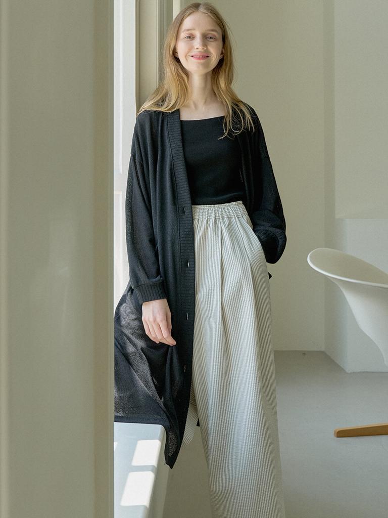 AVANT-G Striped Banding Wide Pants - Cream