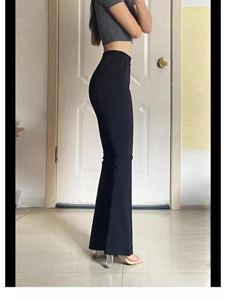 Women's High-Waist Flared Slim Pants - Plus Size, Stretch, Spring/Summer, Black