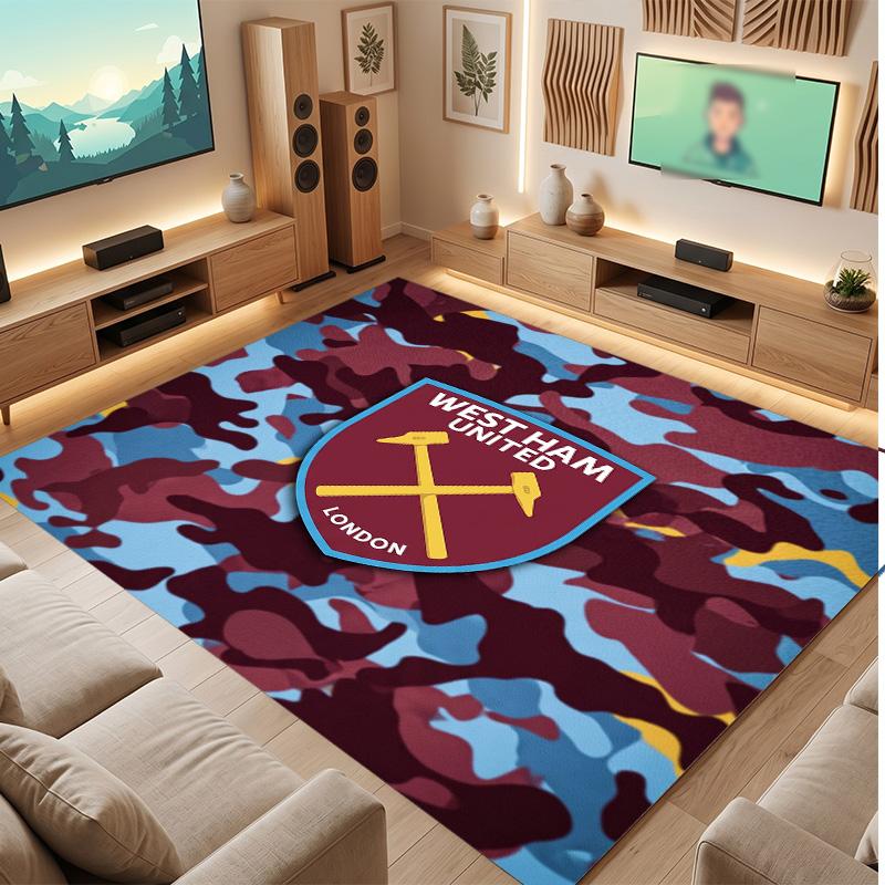 West Ham United Football Print Crystal Velvet Rug, Comfortable Water Absorbent Non Slip Indoor Floor Carpet