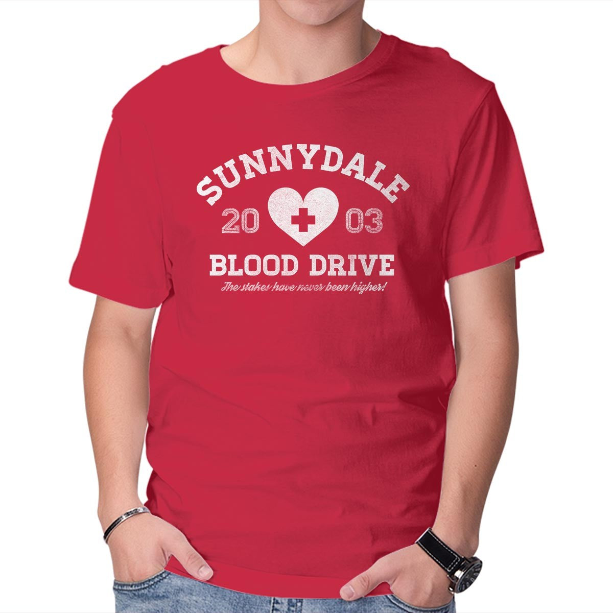 Unisex Crew Neck T-Shirt Sunnydale Blood Drive Graphic Short Sleeve Casual Tee L