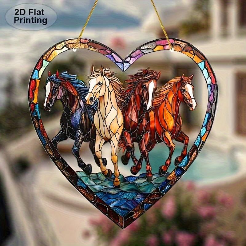 

2D Flat Colorful Style Horse Racing Acrylic Heart-Shaped Decoration Sign, Home Decor Plaque Hanging Wall Art Decorative Garden Decoration for Room Doo 20*20CM