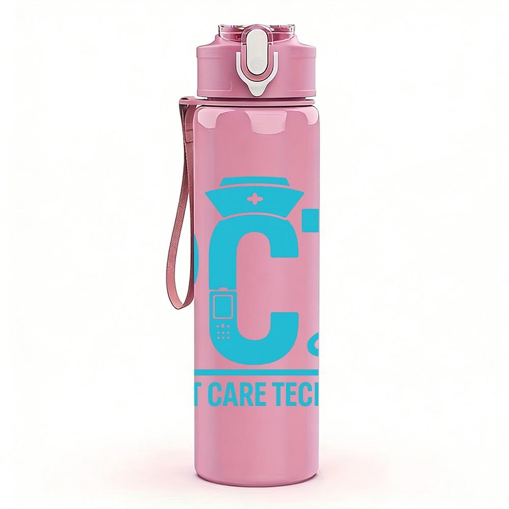 1PC PCT Patient Care Technician Blue 750ml Color Plastic Sports Water Bottle Leakproof Flip Straw Lid Suitable for Sports Office Home Use