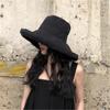 Portable Women With Windproof Rope Wide Brim Big Visors Bucket Hat Beach Cap Sun Hat Fisherman Cap