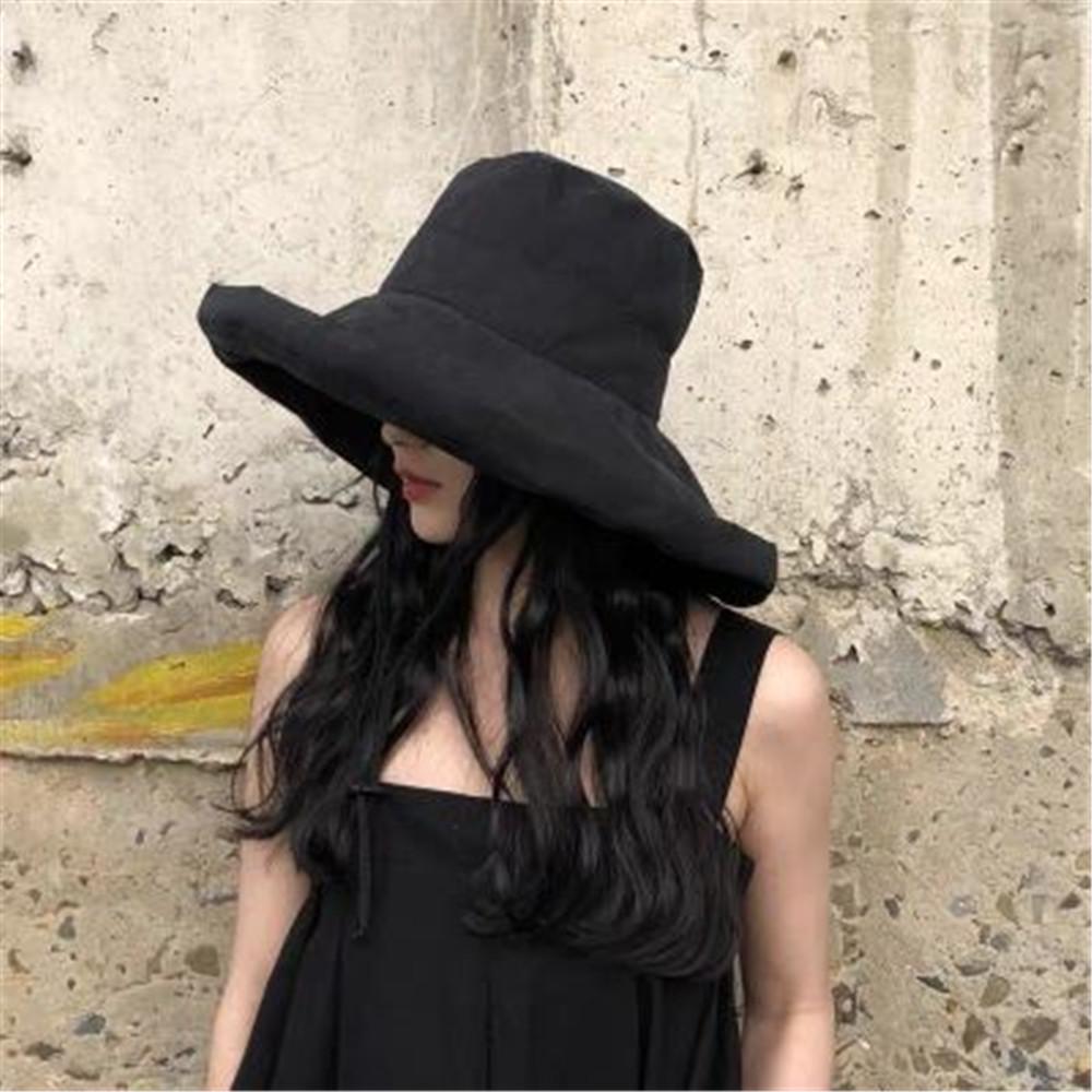 Portable Women With Windproof Rope Wide Brim Big Visors Bucket Hat Beach Cap Sun Hat Fisherman Cap