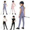 Girls Horseback Riding Outfit Anti-slip Full Seat Breeches and Stand Collar Zip Top with Ruffled Sleeves Contrast Trim for Equestrian Shows