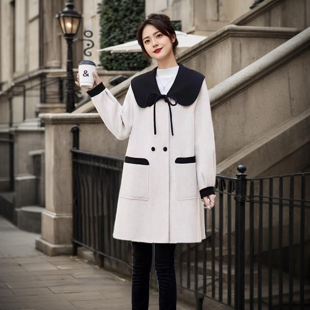Doll Collar Woolen Coat Autumn and Winter New Versatile Double-breasted Thick Wool Coat