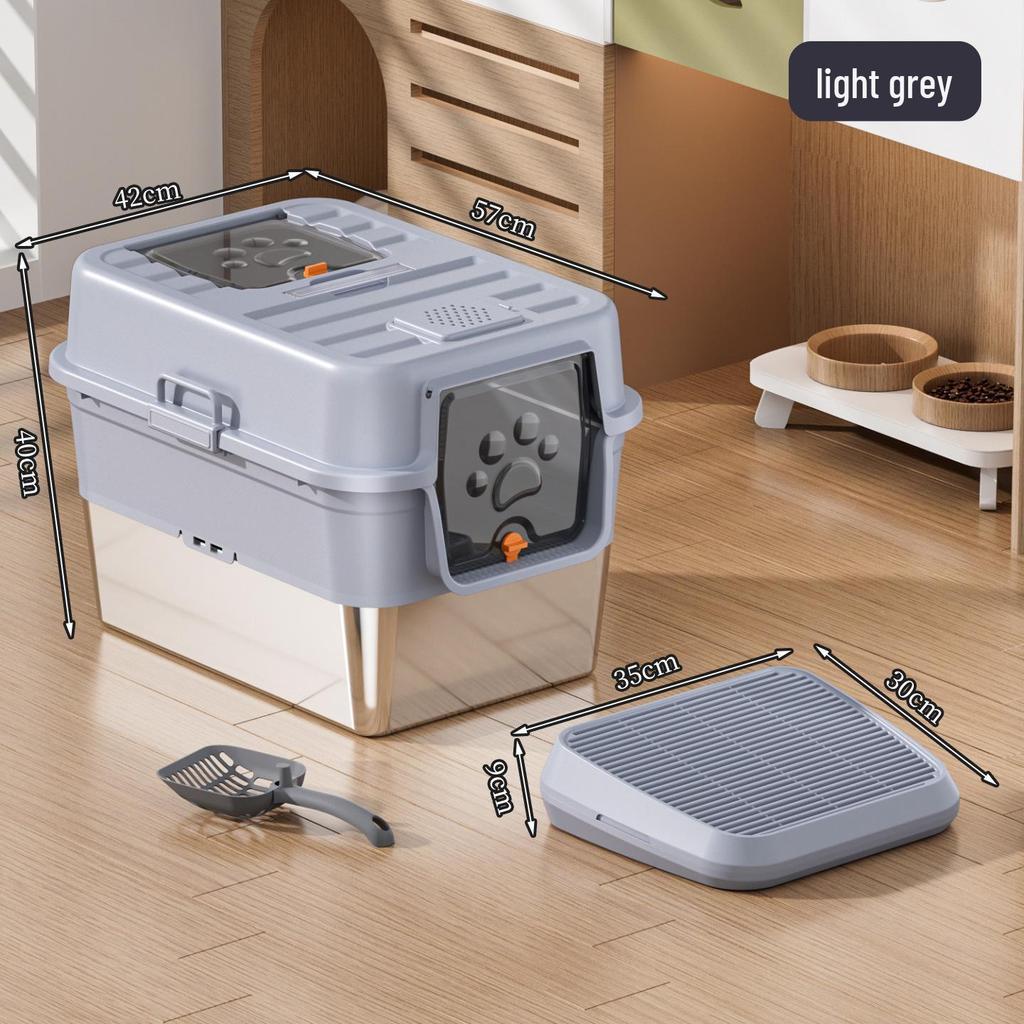 Odor-Proof Stainless Steel Enclosed Cat Litter Box with Anti-Splash Top Entry