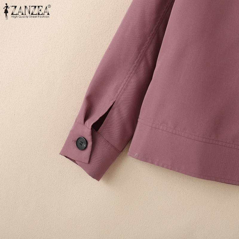 ZANZEA Women Turn Down Collar Loose Casual Long Sleeve Blouse