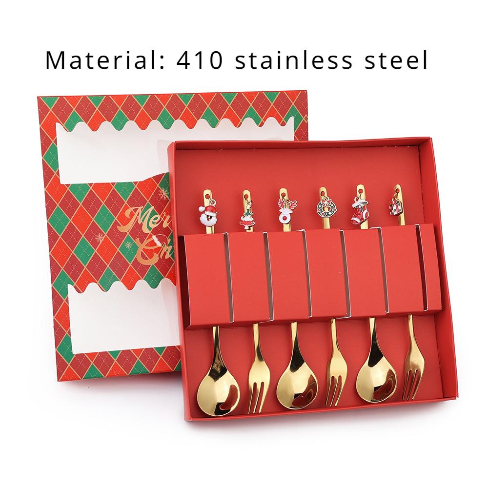 HANYANG Stainless Steel Christmas Dessert Spoon and Fork Gift Set Fruit Fork Father Christmas Coffee Spoon Hotel Household Tableware