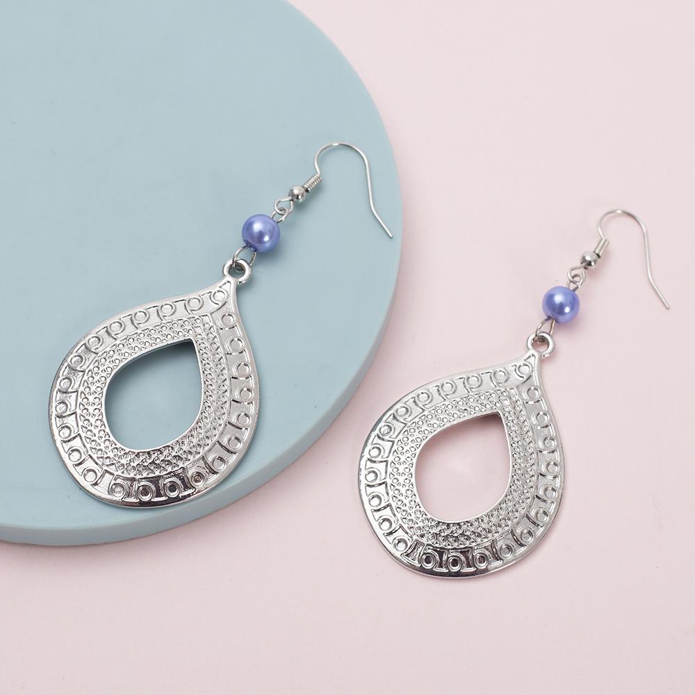 Zinc Alloy Retro Hollow Water Drop Earrings with Exquisite Pattern for Women