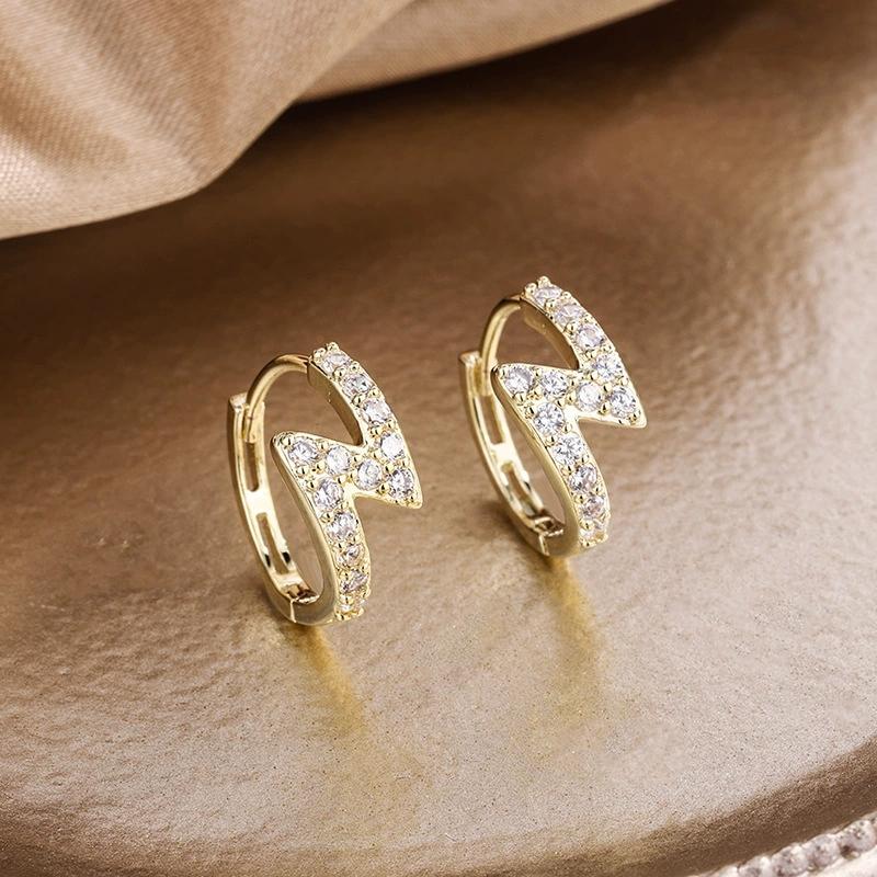 Small Round Stone Trendy Lightning White Zircon Hoop Earrings For Women Vintage Gold Color Ear Buckle Wedding Jewelry Valentines