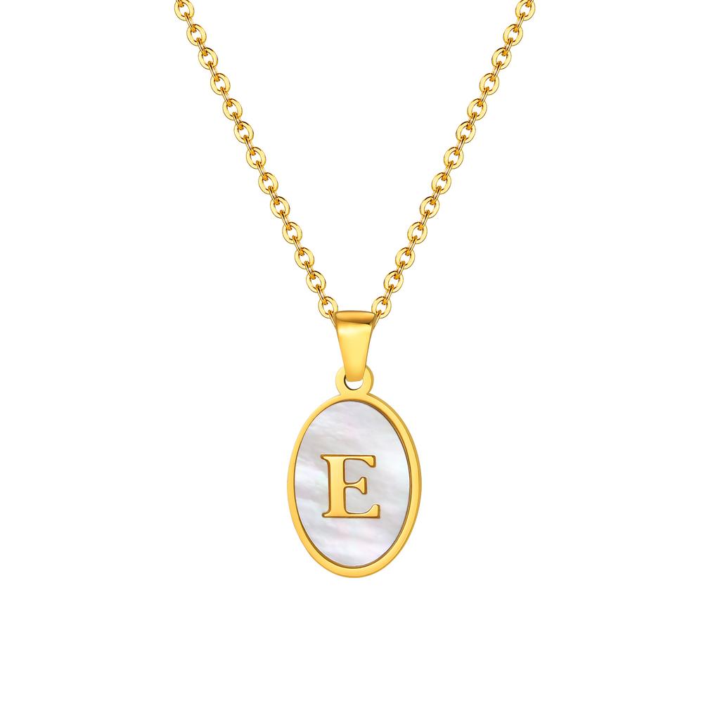 Stainless Steel Oval White Shell Letter A-Z Initial Pendant for Women,Gold Plated 26 Letters Necklaces,Trendy Jewelry Gift