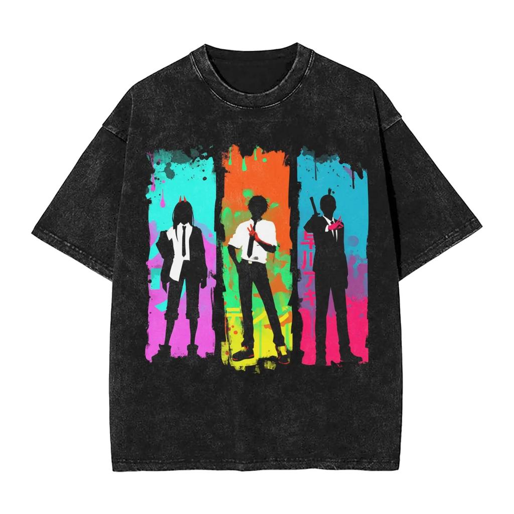 Makima Chainsaw Man Printed T-shirt Men Women Clothing Oversized Casual T Shirts Gothic Vintage Washed Pure Tops