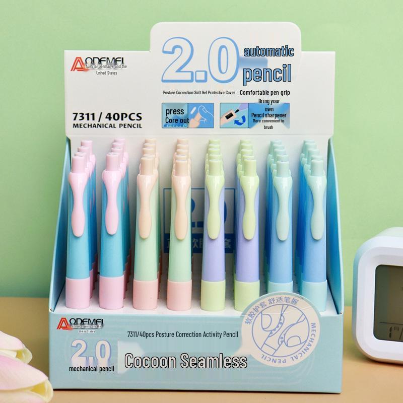 

40-Pack Automatic Student Pencils 2.0 with Click-to-Extend Core, Correct Grip, Push-Type, and Sharpener. 2.0