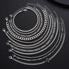12Pcs/Set Silver Color Simple Stylish Punk Hip-Hop Stainless Steel Cross Rhinestones Chain Bracelet Set for Men Women Jewelry