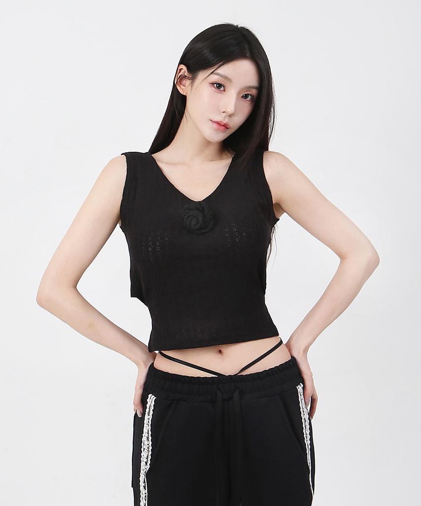 CATTLINE Back Ribbon Sleeveless Knit Black