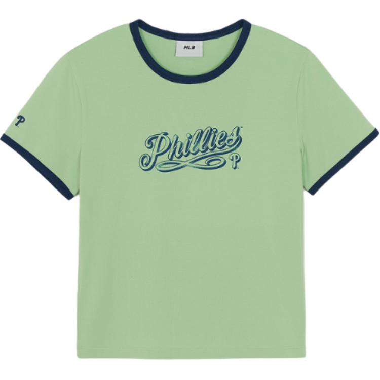 MLB Philadelphia Phillies Letter Slim Fit Color Block Short Sleeve T-Shirt Women Tops 3FTSV5063-10GNP