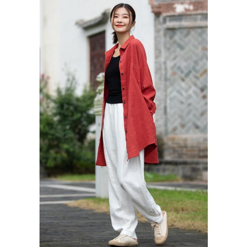 Spring Cotton and Linen Women's Literature and Art Ramie Sand Wash Stitching Casual Trousers Women's All-match Thin Linen Bloomers