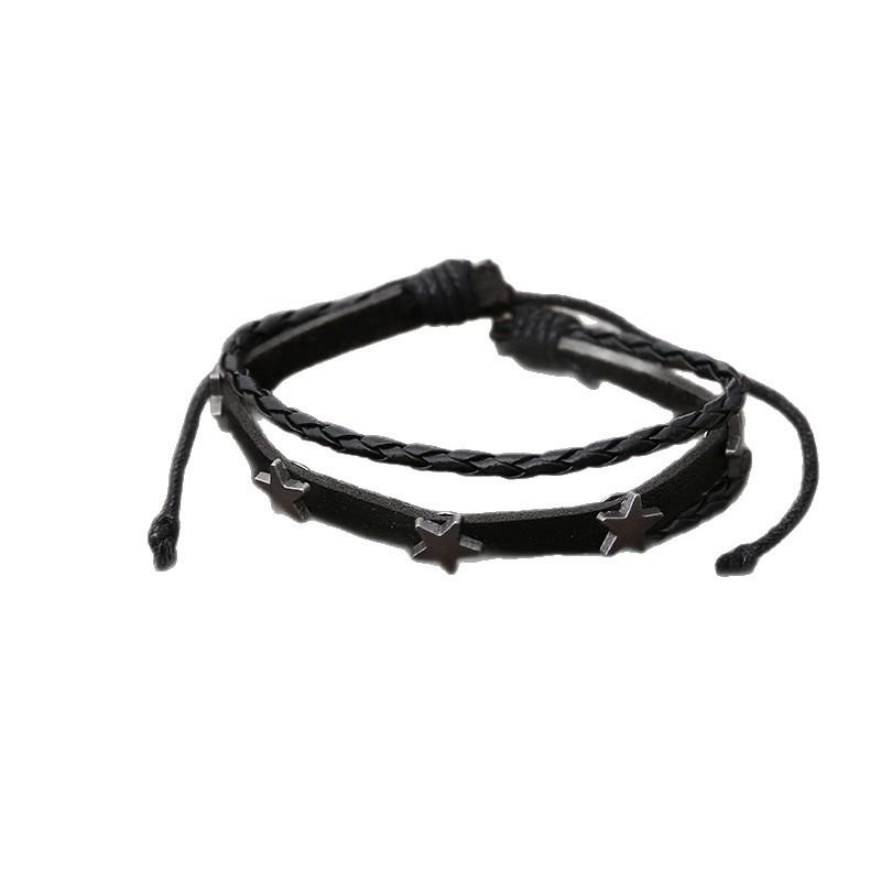 Ensemble de bracelets punk rétro pour hommes: Bracelets ajustables 5 pièces en cuir de vachette tissé à la main et corde cirée