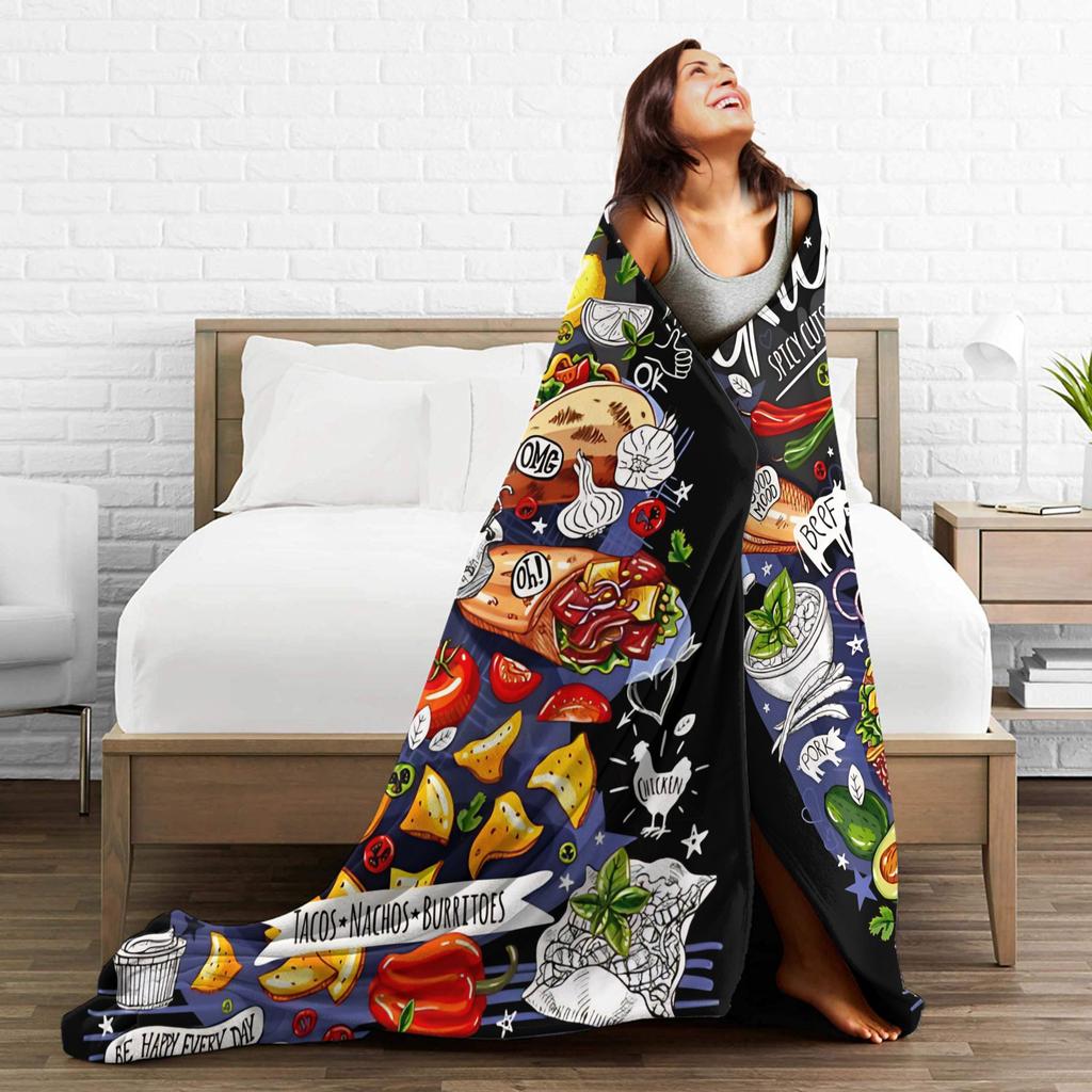 Fast Food Mexican Nachos Burritos Tacos Blanket Cover Snack Throw Blankets Bedroom Sofa Quilt Soft Warm Bedspread Multi-function