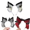 Cat Ear Hairband with Alloy Earring Whimsically Plush Wolf Headband for Cosplay