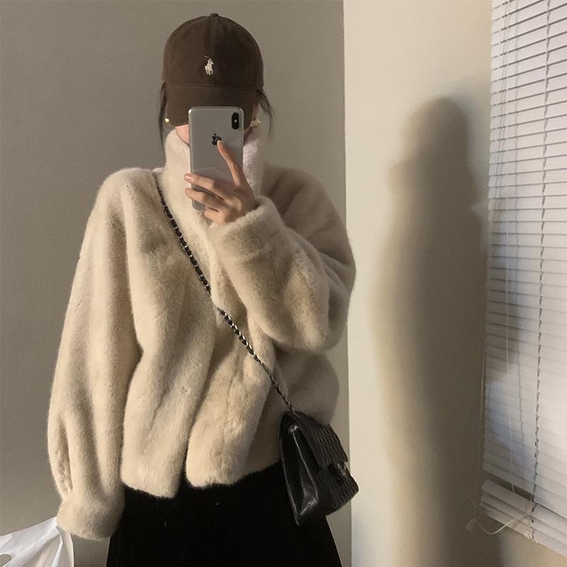 2025 Autumn/Winter Women s Young Style Reversible Eco-Friendly Lambswool Short Stand Collar Fur Coat XL (for 125-140 lbs)
