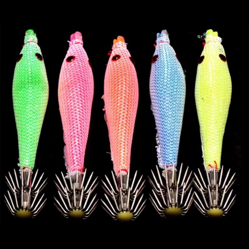 5pcs Squid Jig Hooks Glow Blowing Tube Fishing Hook Artificial Luminous Squid Sleeve Lures Hook Squid Catcher Hard Baits