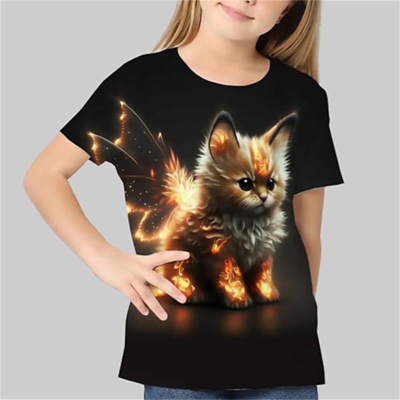 Kawaii Cartoon Animal Pet Cat Kids Adult Printed T-shirt Summer Women's and Men's Casual Outdoor Girl and Boy Short Sleeve Tees Top