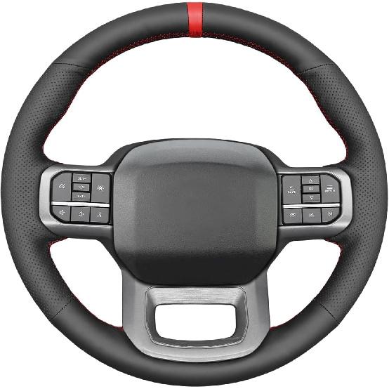 Black Genuine Leather Carbon Fiber Steering Wheel Cover for Ford F-150 2021-2026 /Ford F-250 F-350 F-450 F-55- F600 2023 20242025 2026 /Ford
