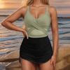 Women One Piece Swimsuit with Adjustable Straps Ruched Skirted Design Crossover Front Tummy Control Swimwear for Beach Pool