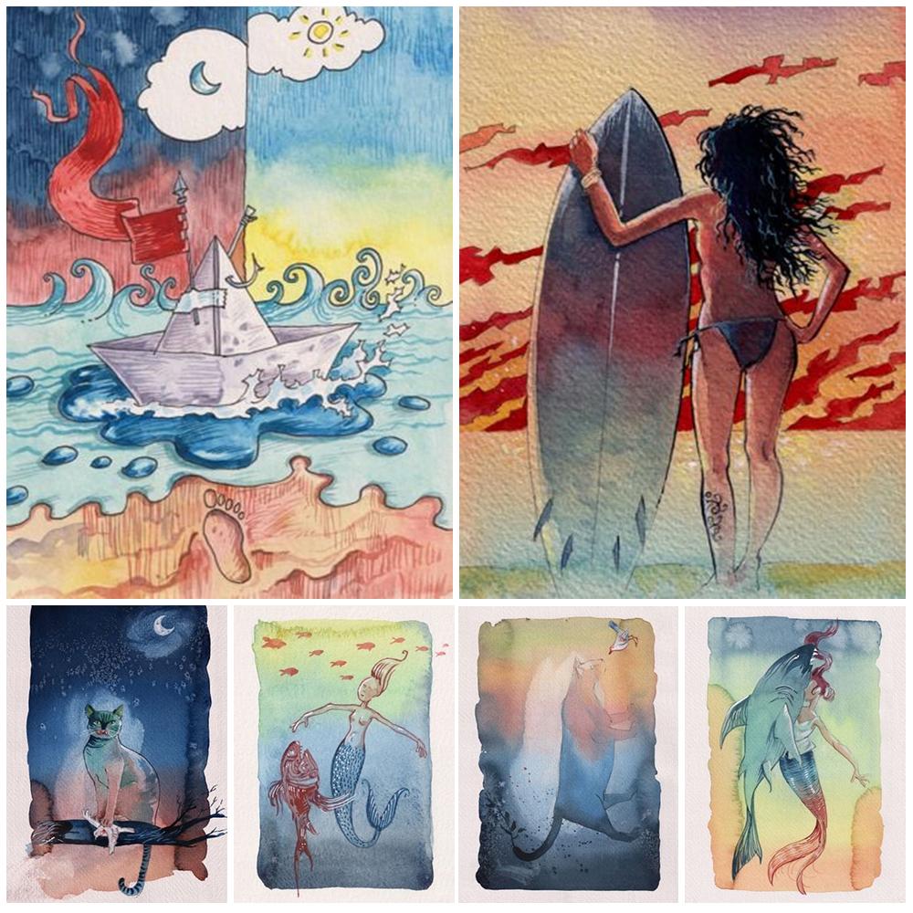 

Мультфильм Русалка Парусное Приключение Сейлор Плакат Настенное Искусство Холст Картина Плакат Гостиная