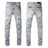 Jeans Skinny Stretch in Denim Strappato High Street da Uomo con Toppa Ricamata Stile Vintage
