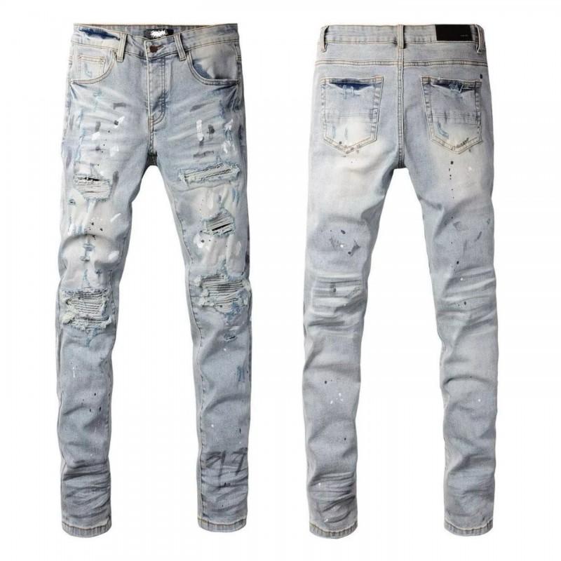 Jeans Skinny Stretch in Denim Strappato High Street da Uomo con Toppa Ricamata Stile Vintage