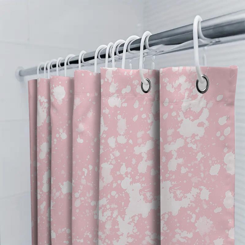 White Splatter Print Pink Shower Curtain For Bathroom Decoration Modern Style Waterproof Bath Liner With Metal Rings (One Size)