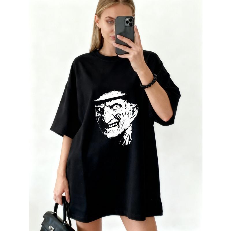 Oversized T Shirt Dress Black Man Face Graphic Print Casual Streetwear Fashion Statement Piece For Everyday Wear And Outings