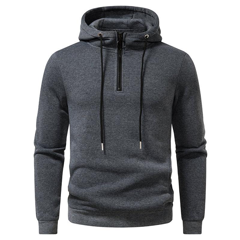 Men's Half Zipper Hooded Hoodies Solid Korean Sweatshirts Man Fashion Streetwear Hooded Sweatshirt Slanted Pocket Casual Hoodie