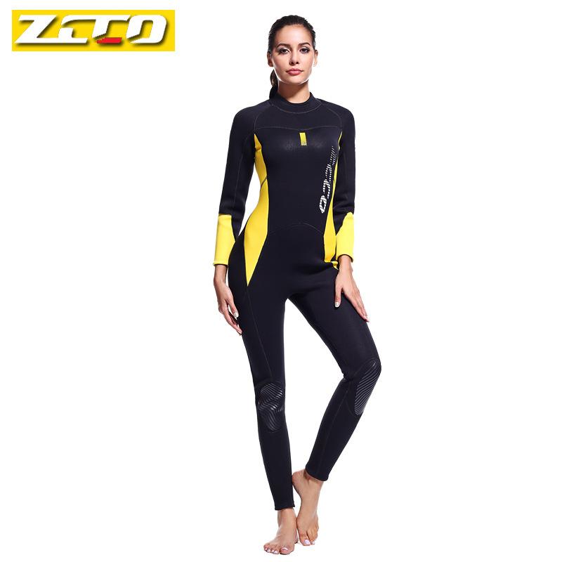 2019SCR Diving Suit Women's 3MM One-piece Snorkeling Surfing Thickened Thermal Swimsuit Long-sleeved Jellyfish