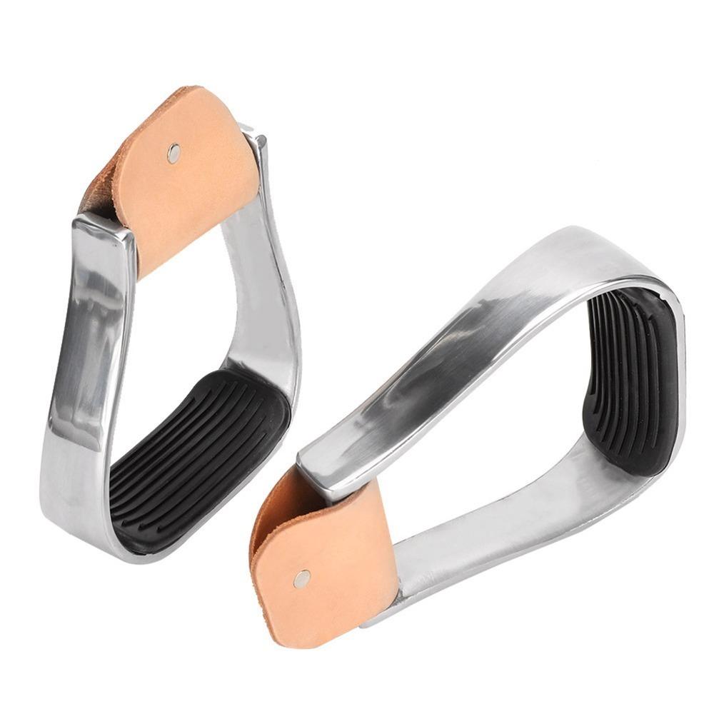 2pcs Silver Western Stirrups Rubber Anti-Skid Pad Cushioned Stirrups Aluminum Stirrups Stepping On
