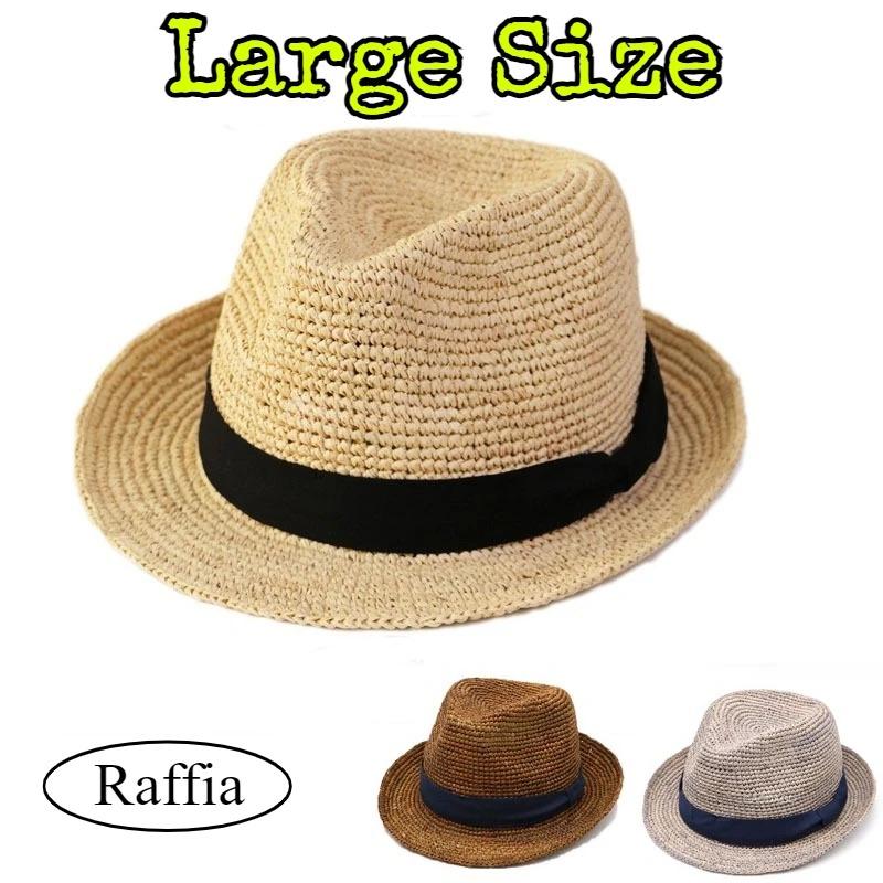 Natural Raffia Plus Size Jazz Sun Hats Men Women Summer Woven Trilby Straw Hat Fashion Sun Protection Beach Hat Panama 56-60cm