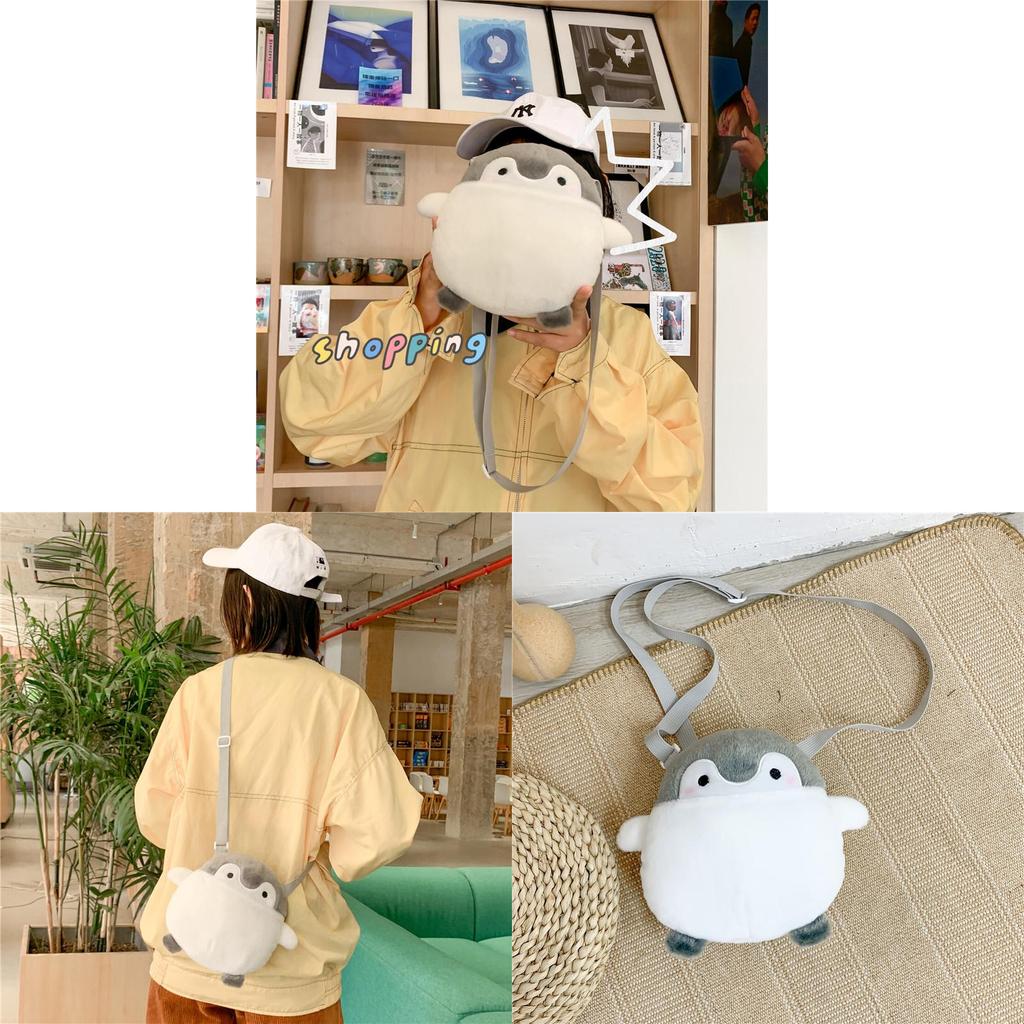 White Cartoon Penguin Cosplay Crossbody Bag With Nylon Lining And Inner Pocket For Teens