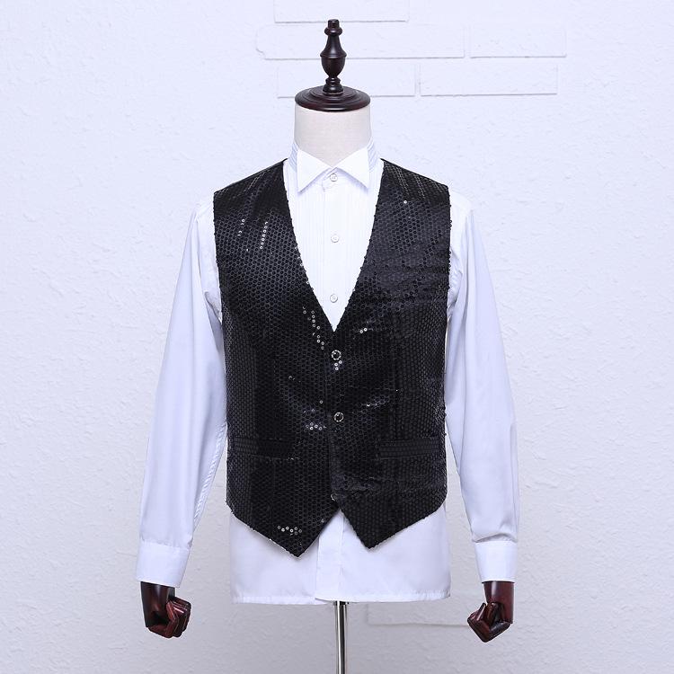 Men s Colorful Sequined Performance Vest for Stage, Photography, and Dance Large чёрный