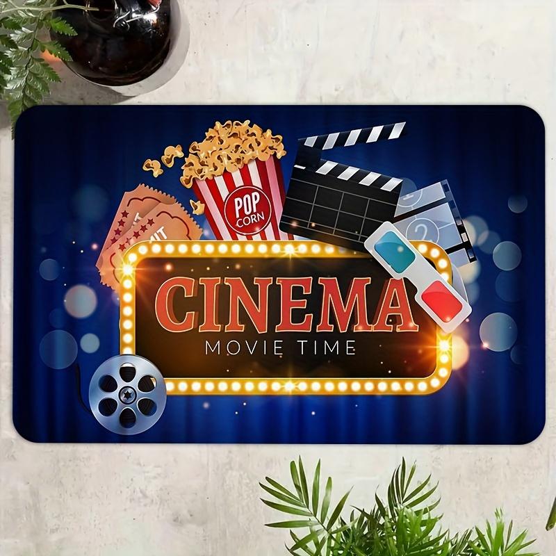 Retro Cinema 'MOVIE TIME' Theme Flannel-printed Floor Mats Are Slip-resistant Suitable for Living Room Bedroom Terrace Carpets