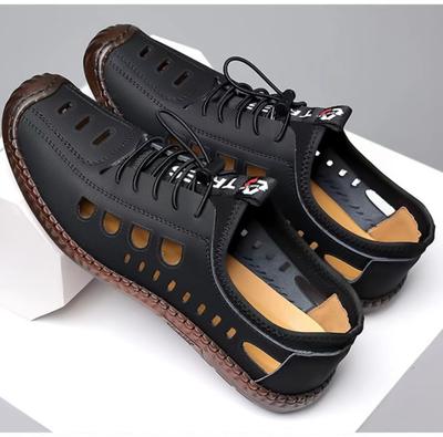 Sandals for Men Spring Summer Men's Casual Hollow Breathable Leather Shoes with Non Slip Soft Sole