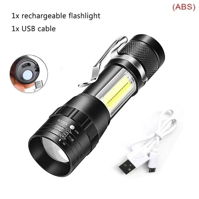 Super Bright LED Zoom Flashlight Built-in Battery USB Rechargeable With Power DIsplay For Outdoor Portable Tactical Flashlights