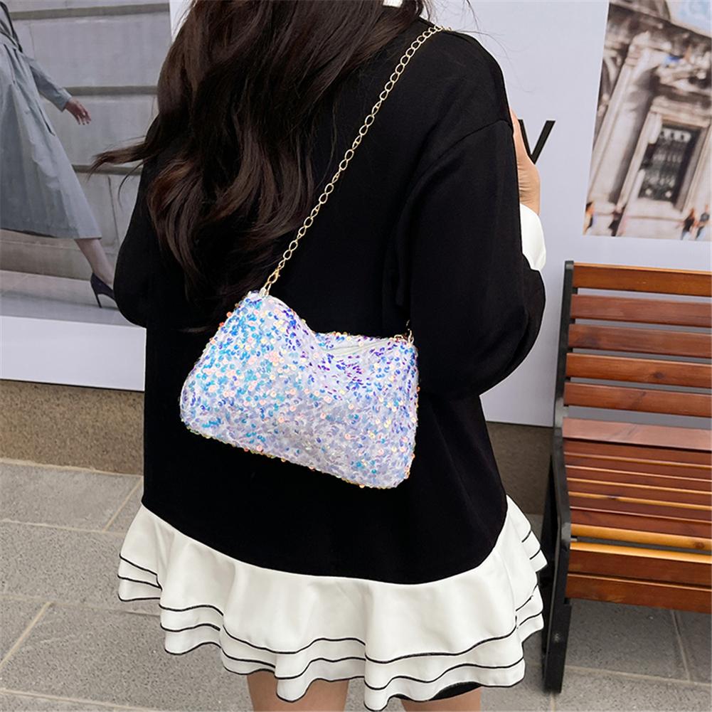Ladies Trendy Crossbody Bag with Chain Versatile Satchel Bag Large Capacity Glitter Sequin Bag Female Work Date Commute Bag