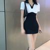 Pure desire splicing contrasting polo neck tight dress women's summer new small man design niche skirt